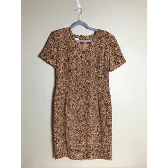 Vintage August Hale Women Leopard Print Dress 100% Silk Sheath Dress  Sz.8 EUC - Picture 2 of 7